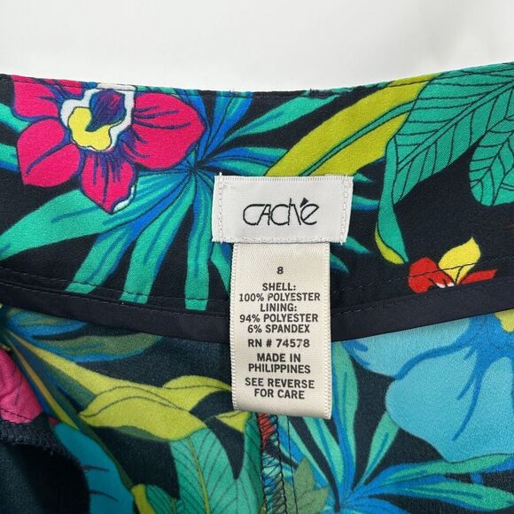 CACHE Blue Green Pink Floral Lightweight High Rise Wide Leg Belted Pants Size 8 - Picture 6 of 8